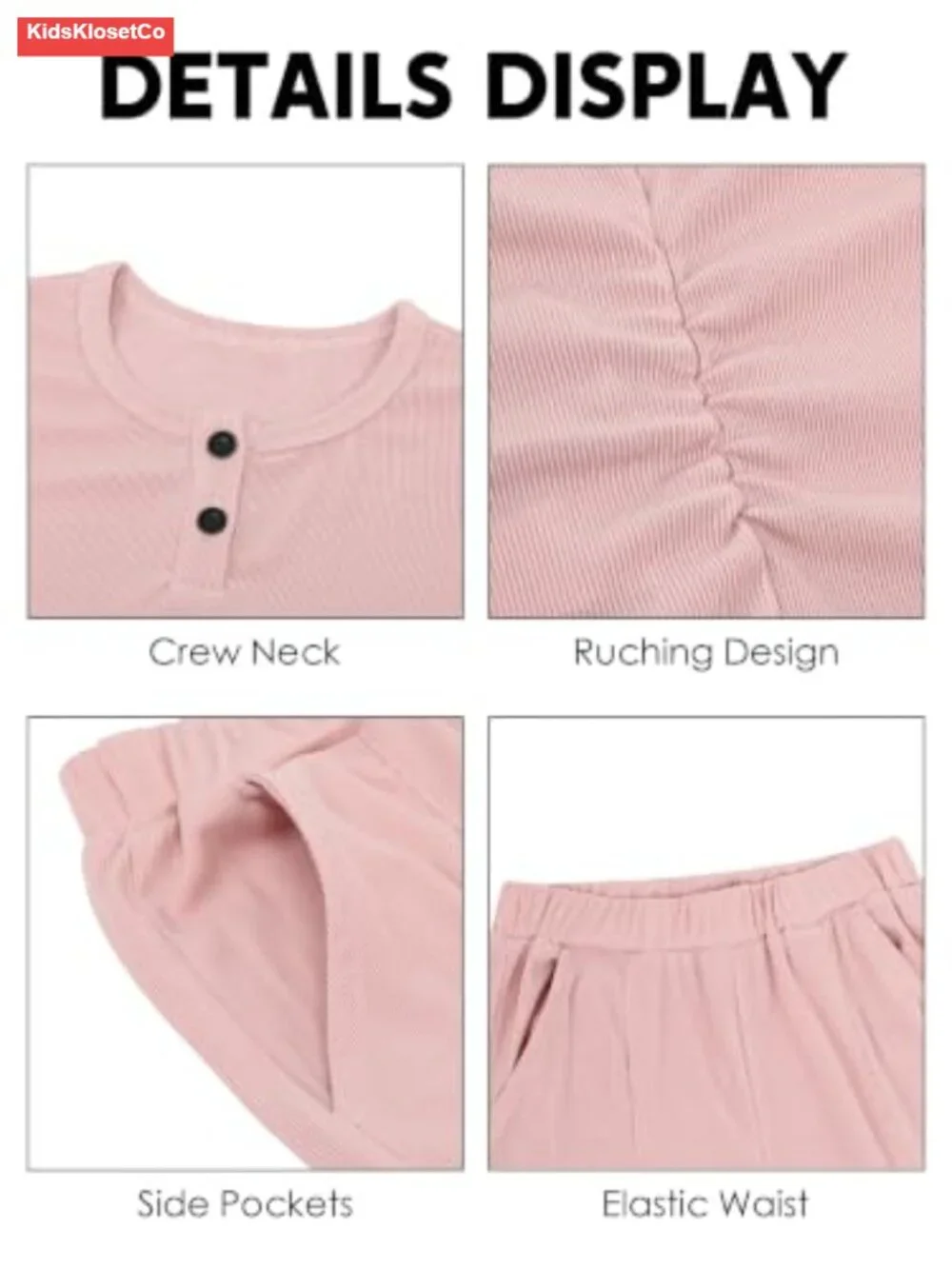 Girls 2 Piece Lounge Set Ribbed Ruched Top Wide Leg Pants